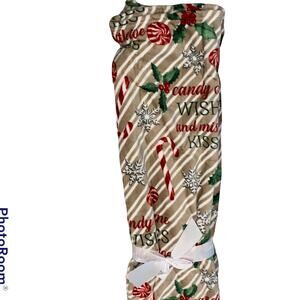 Christmas Candy Wish Mistletoe Kisses Candycane Snowflake Striped Throw Blanket